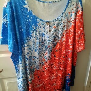 Women’s Short Sleeve Scoop Neck Blouse in Red, White & Blue